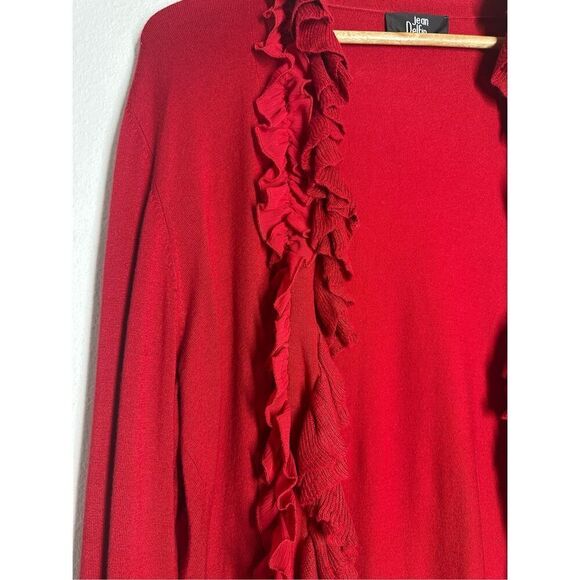 Jean Delfin Women’s Bohemian Red Rushed Trim Open Front Cardigan Sz EU T5/ XL US - Picture 6 of 16